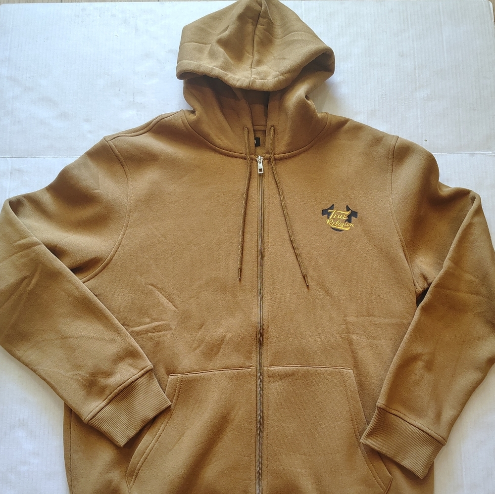 True Religion Men's Overlay Logo Zip Hoodie Size‎ XL Color Dijon